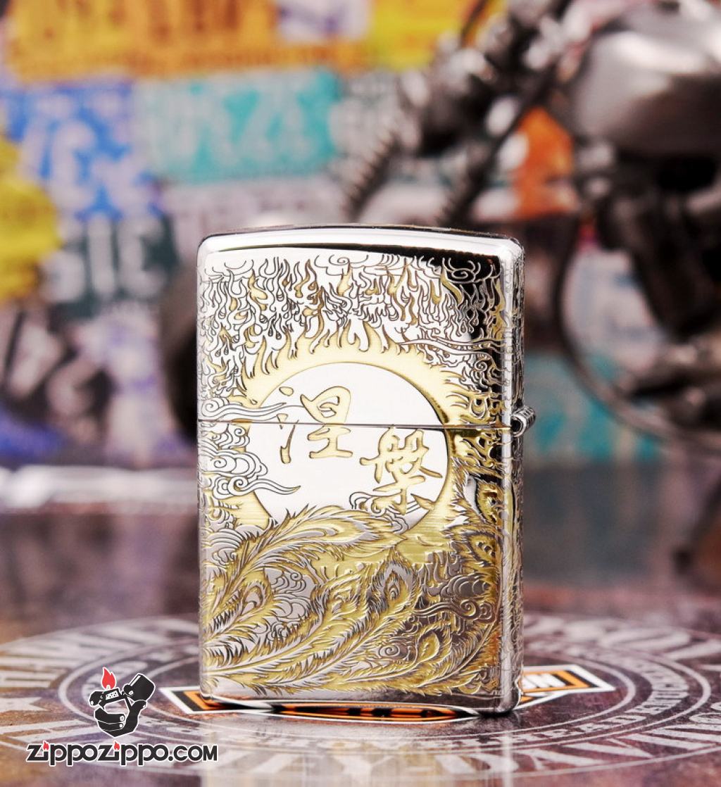 Bật Lửa Zippo Chính Hãng Phiên Bản Armor Chạm Khắc Chim Phượng Hoàng chorme