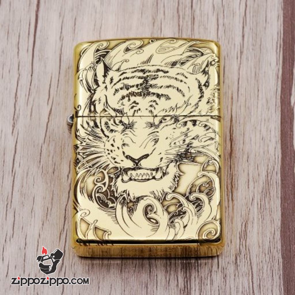 Bật lửa Zippo đồng khối khắc Hổ và móng vuốt Amor