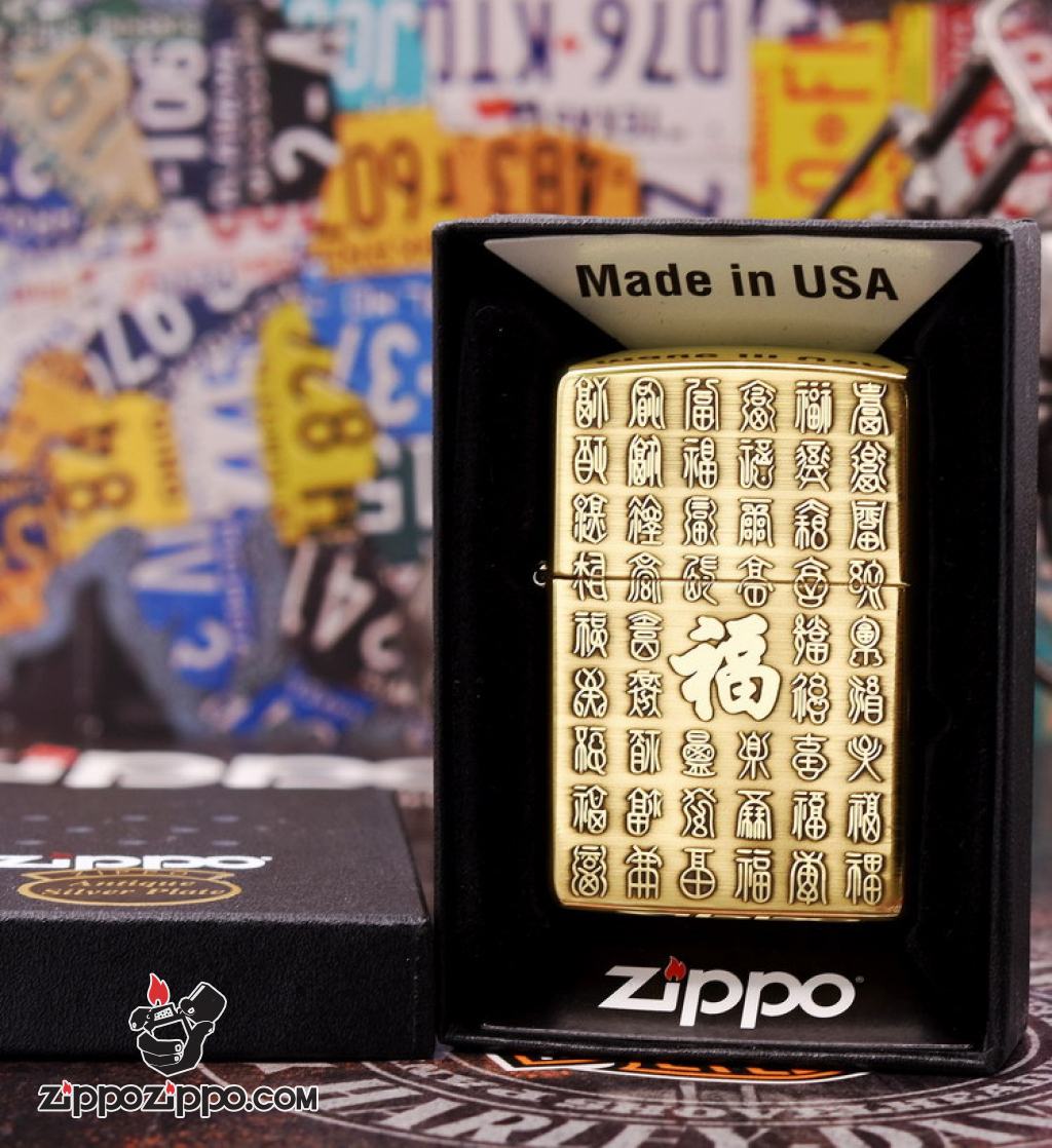 Zippo Chính Hãng Khắc Tranh Bách Phúc Đồng Nguyên Khối