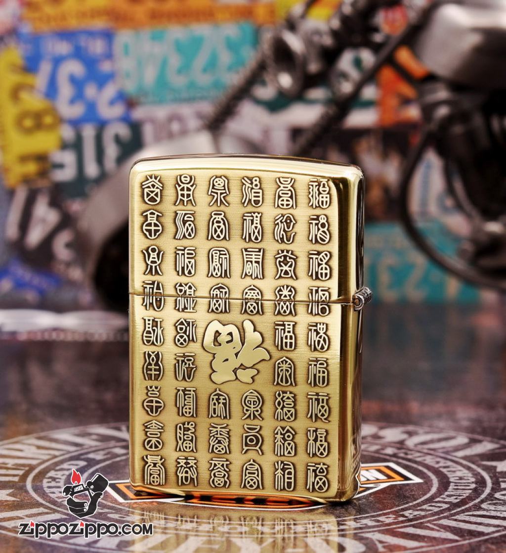 Zippo Chính Hãng Khắc Tranh Bách Phúc Đồng Nguyên Khối