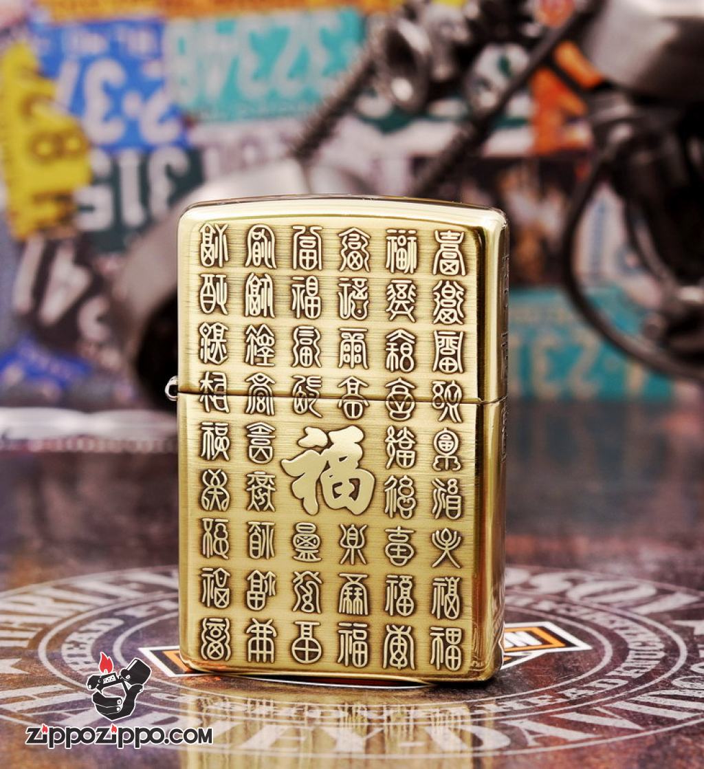 Zippo Chính Hãng Khắc Tranh Bách Phúc Đồng Nguyên Khối