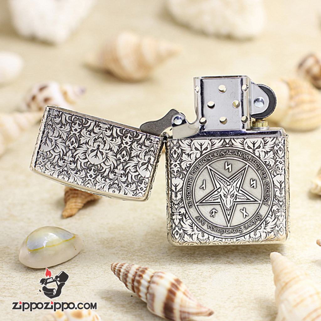 Bật Lửa Zippo Bạc Khối Cao Cấp Khắc Hình Lễ Quỷ Bản Vỏ Mỏng