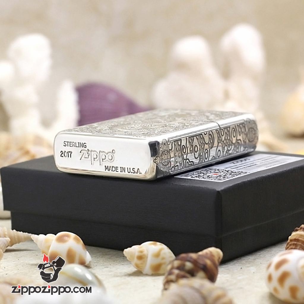 Bật lửa Zippo phiên bản Armor Bạc nguyên khối khắc hình Rồng Châu Á