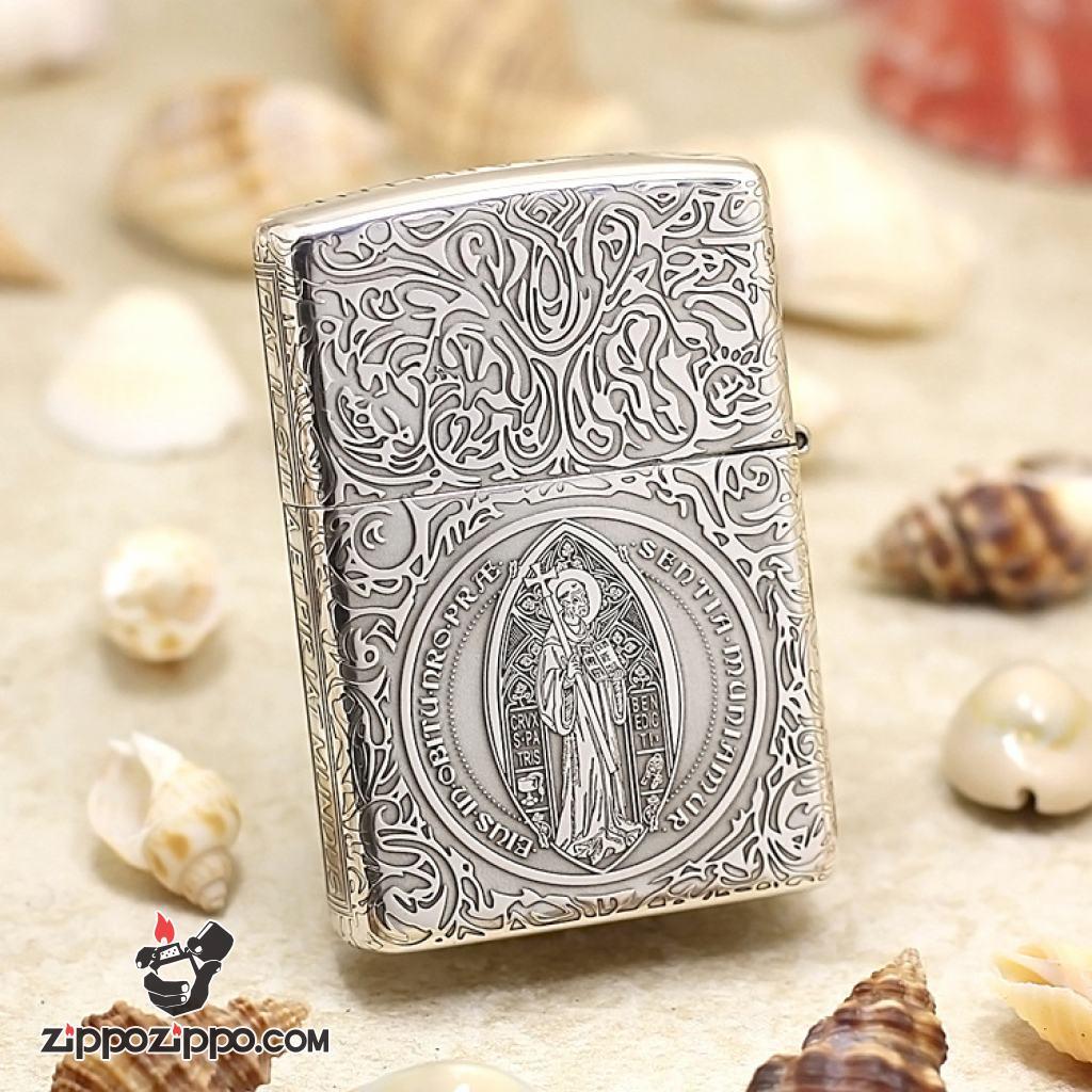 Bật Lửa Zippo Bạc nguyên khối Cao Cấp khắc hình Nổi Constantine