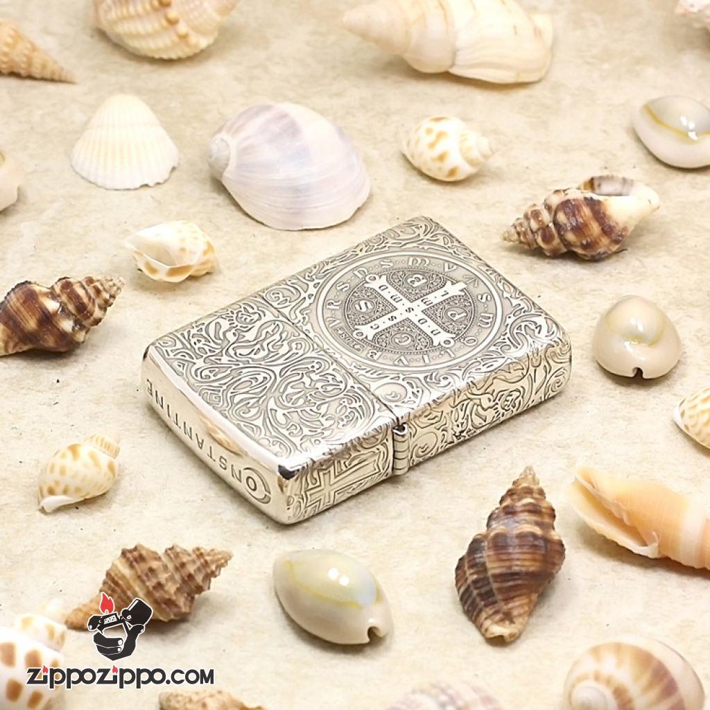 Bật Lửa Zippo Bạc nguyên khối Cao Cấp khắc hình Nổi Constantine Phiên Bản Amor