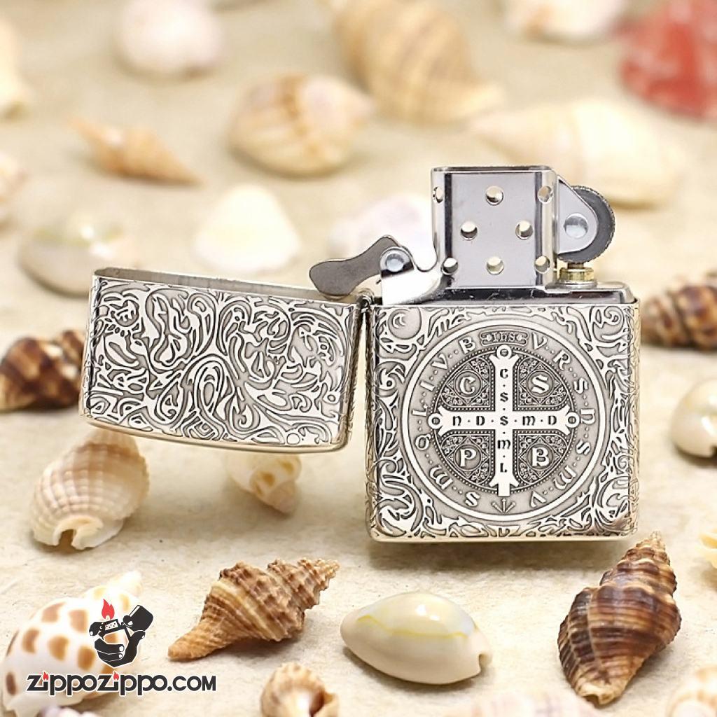 Bật Lửa Zippo Bạc nguyên khối Cao Cấp khắc hình Nổi Constantine Phiên Bản Amor