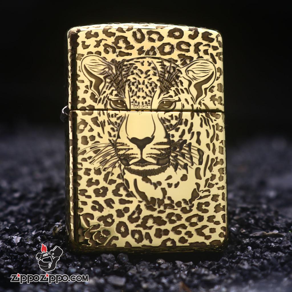 Bật lửa Zippo đồng khối khắc Báo đốm châu Mỹ Bản Amor
