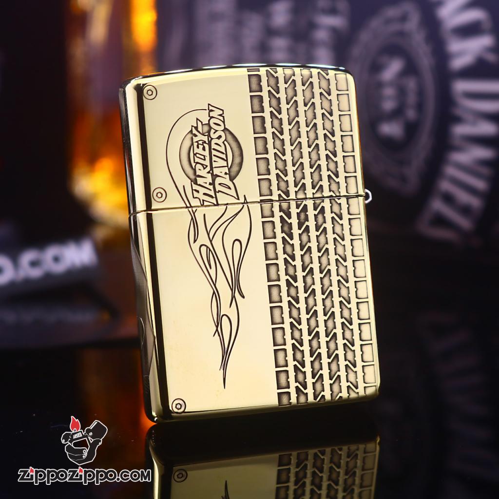 Bật lửa Zippo đồng khối khắc skull moto Harley Davidson