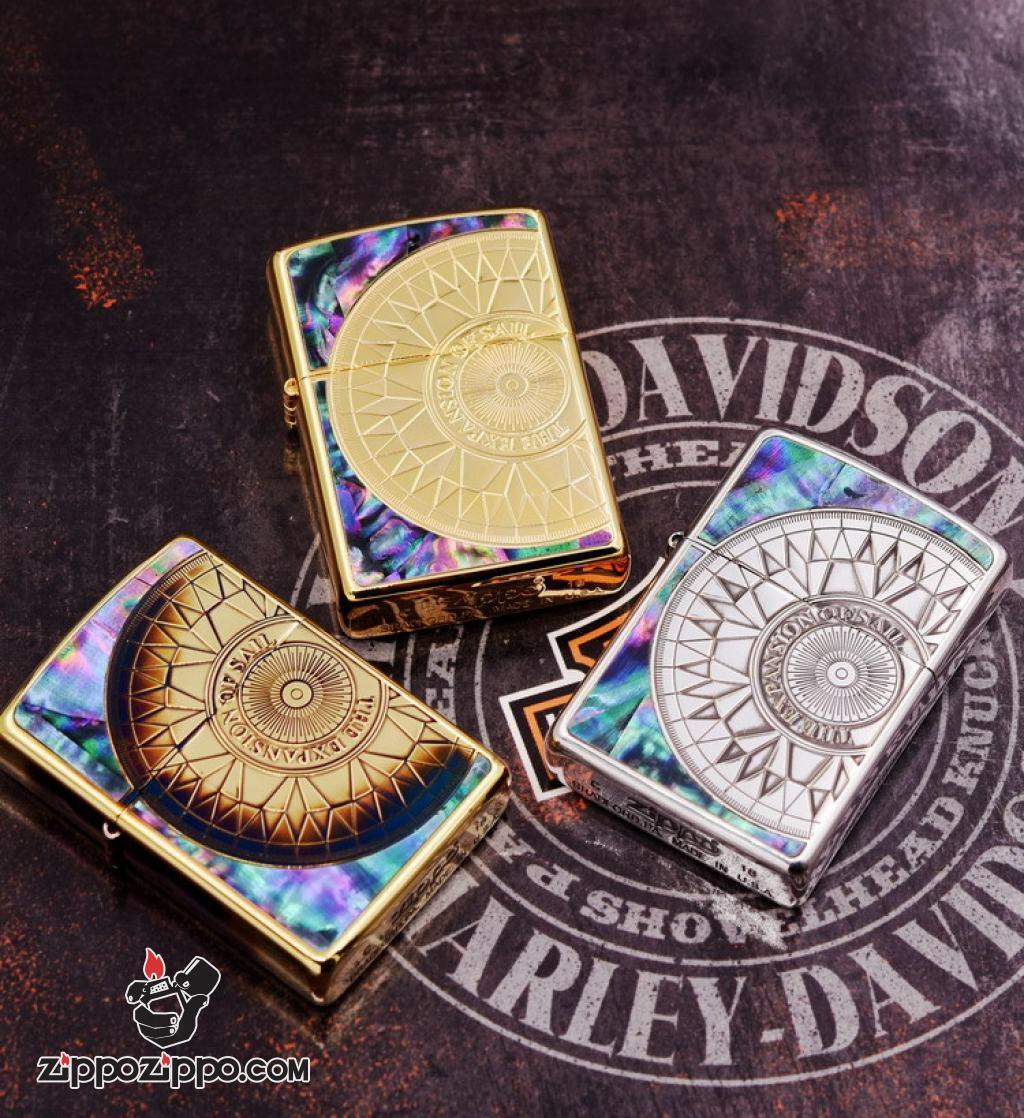 Bật Lửa Zippo Phiên Bản Giới Hạn Mạ Vàng Khắc La Bàn Khảm Trai