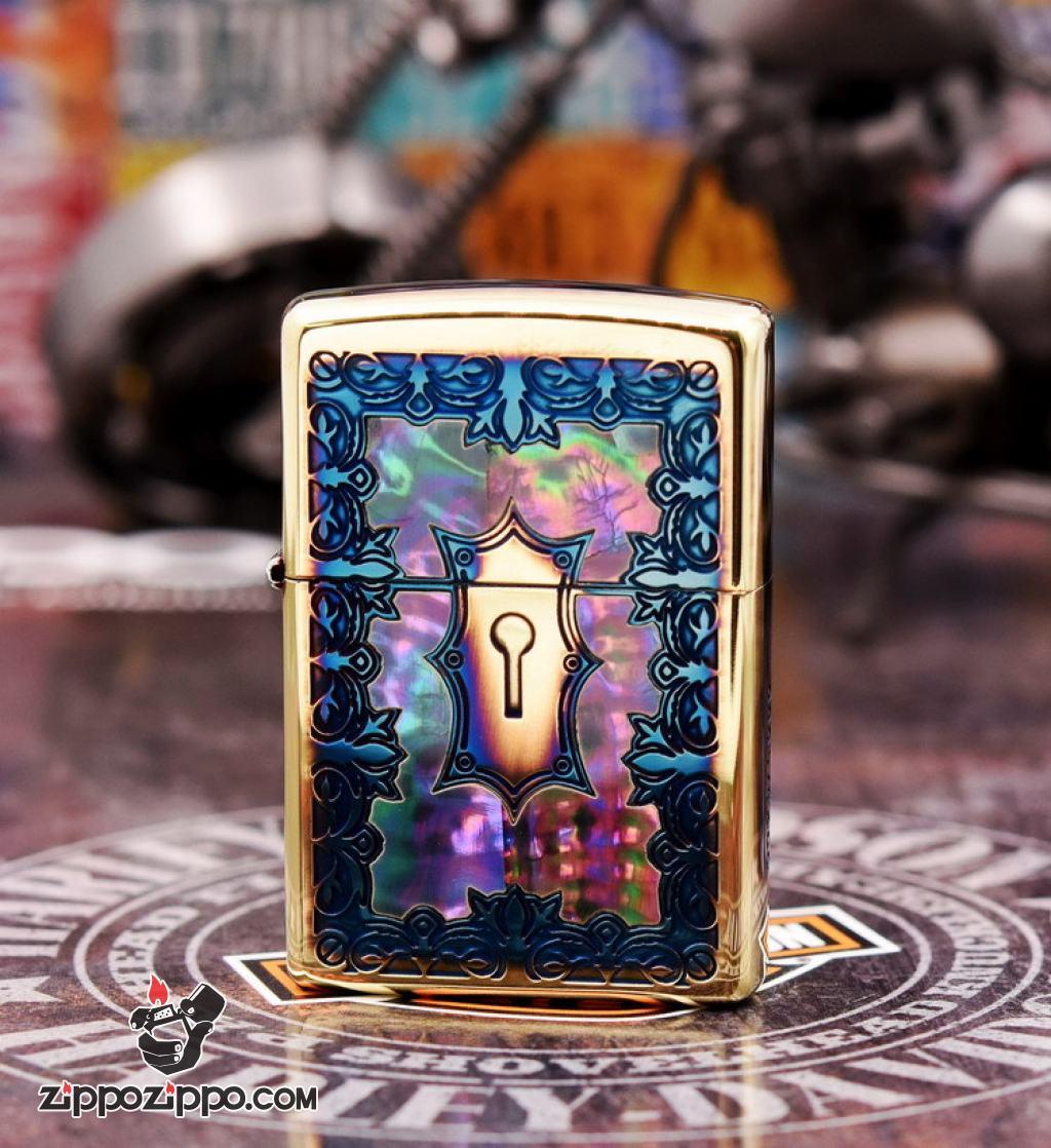 Bật Lửa Zippo Phiên Bản Giới Hạn Khắc Ô Khóa Đồng Đốt Khảm Trai