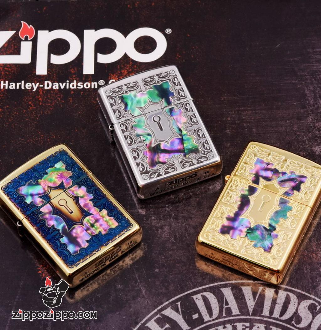 Bật Lửa Zippo Phiên Bản Giới Hạn Khắc Ô Khóa Mạ VÀng Khảm Trai