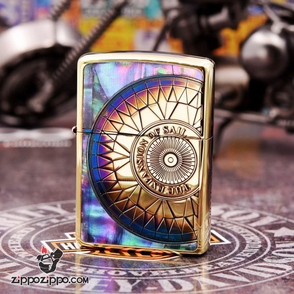 Bật Lửa Zippo Phiên Bản Giới Hạn Đồng Đốt Khắc La Bàn Khảm Trai