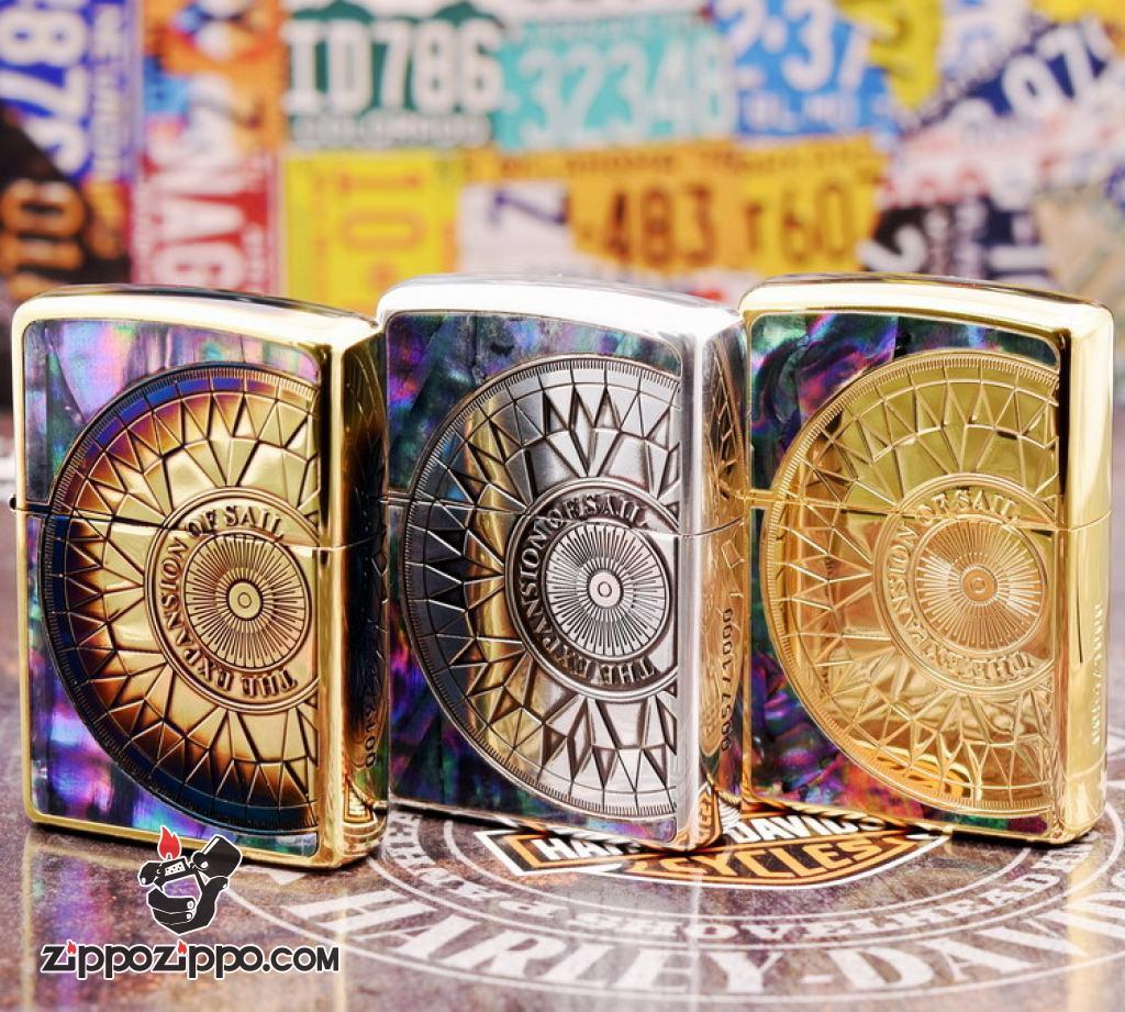 Bật Lửa Zippo Phiên Bản Giới Hạn Mạ Vàng Khắc La Bàn Khảm Trai