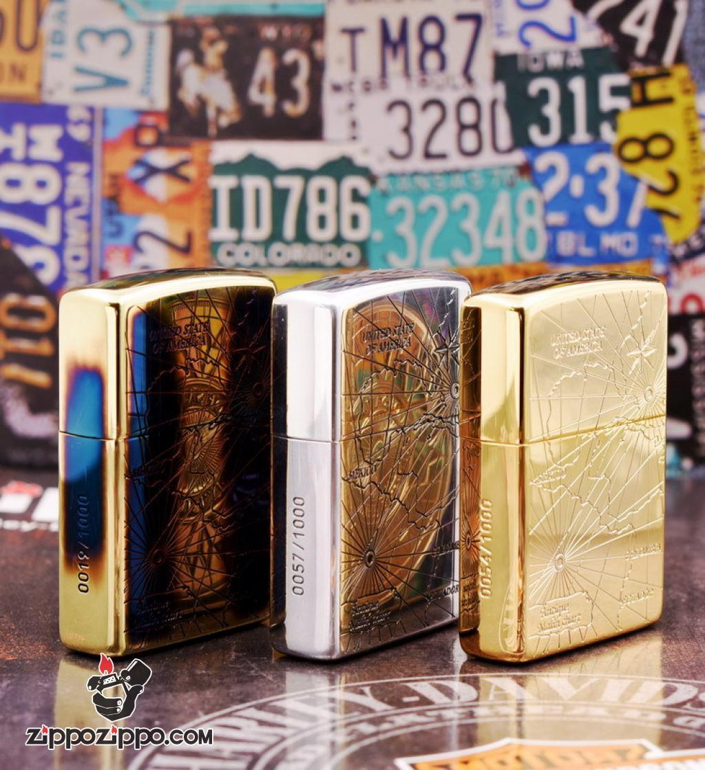 Bật Lửa Zippo Phiên Bản Giới Hạn Đồng Đốt Khắc La Bàn Khảm Trai
