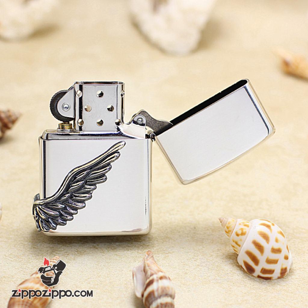 Bật lửa Zippo chính hãng phiên bản giới hạn Hàn Quốc cánh thiên thần Khảm Trai Màu Bạc
