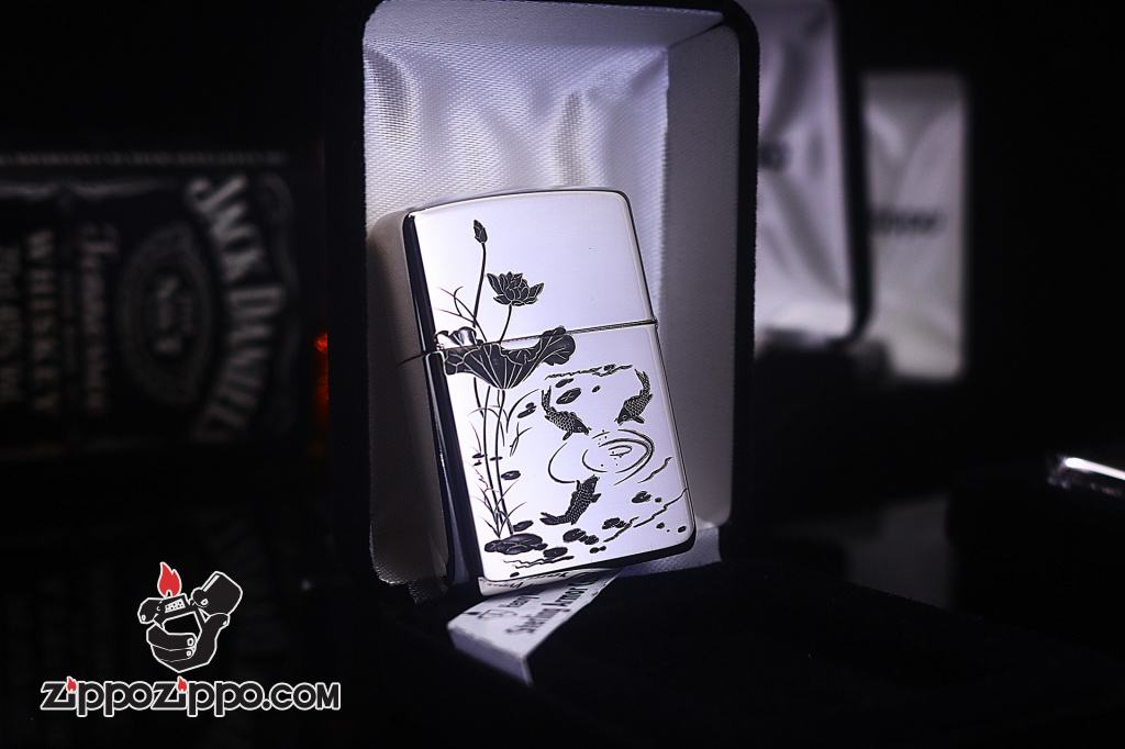 Bật lửa Zippo Bạc nguyên khối cao cấp khắc Hình Cá Chép Bản Amor