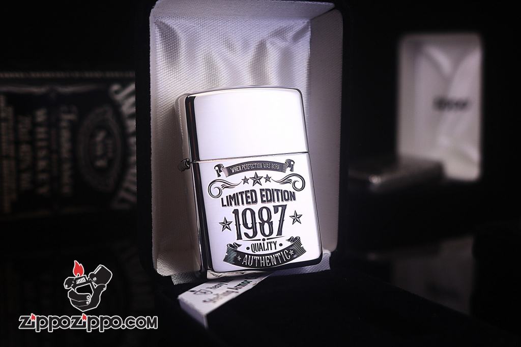 Bật lửa Zippo phiên bản Bạc nguyên khối Chạm Khắc Logo Limited 1987 Bản Armor