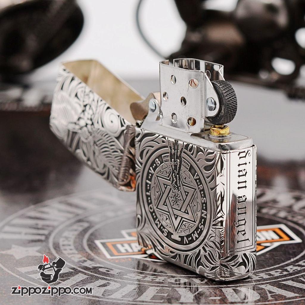 Bật lửa Zippo chính hãng bạc nguyên khối cao cấp khắc thiên thần bản armor