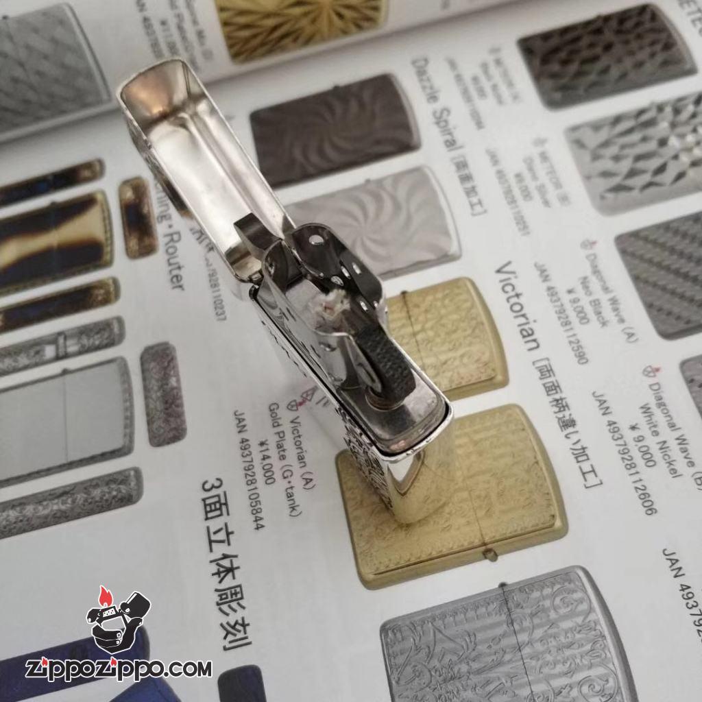 Bật Lửa Zippo Bạc Nguyên Khối Cao Cấp Khắc Họa Tiết Hoa Văn ý Bản Armor