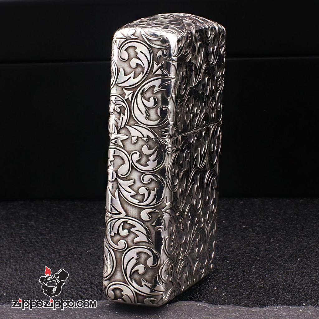 Bật Lửa Zippo Bạc Nguyên Khối Cao Cấp Khắc Hoa Văn Arabesque Vỏ Dầy Bản Armor Giới Hạn
