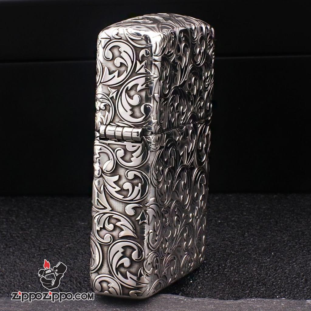 Bật Lửa Zippo Bạc Nguyên Khối Cao Cấp Khắc Hoa Văn Arabesque Vỏ Dầy Bản Armor Giới Hạn