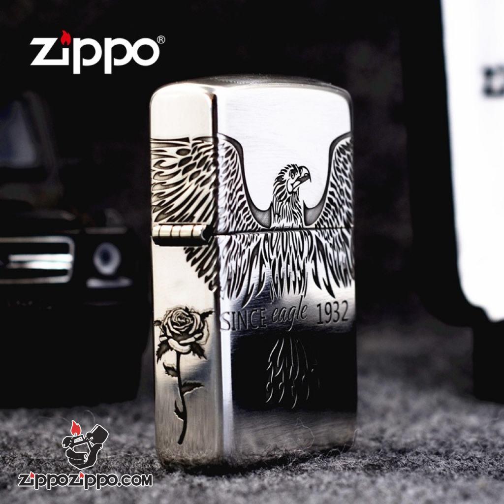 Bật Lửa Zippo Bạc Nguyên Khối Cao Cấp Khắc  Since Eagle Vỏ Dầy Bản Armor