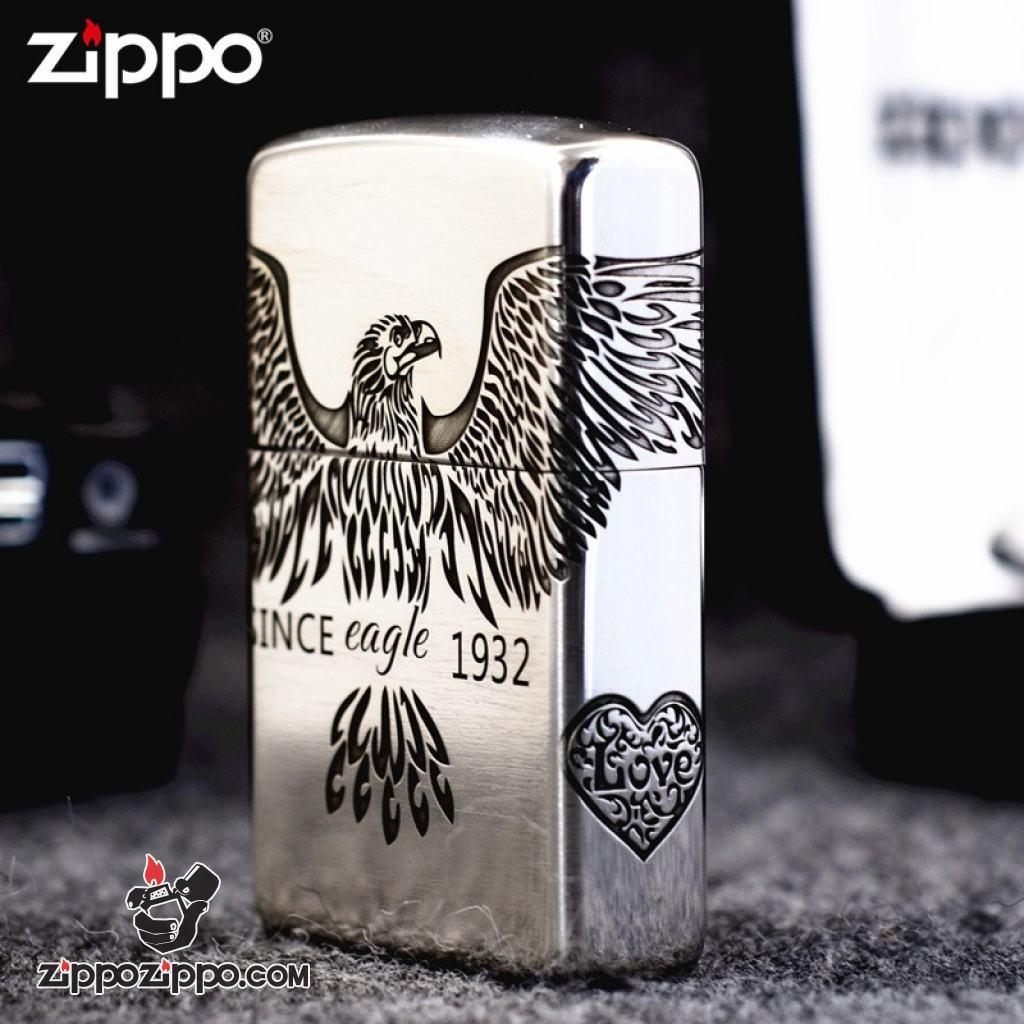 Bật Lửa Zippo Bạc Nguyên Khối Cao Cấp Khắc  Since Eagle Vỏ Dầy Bản Armor
