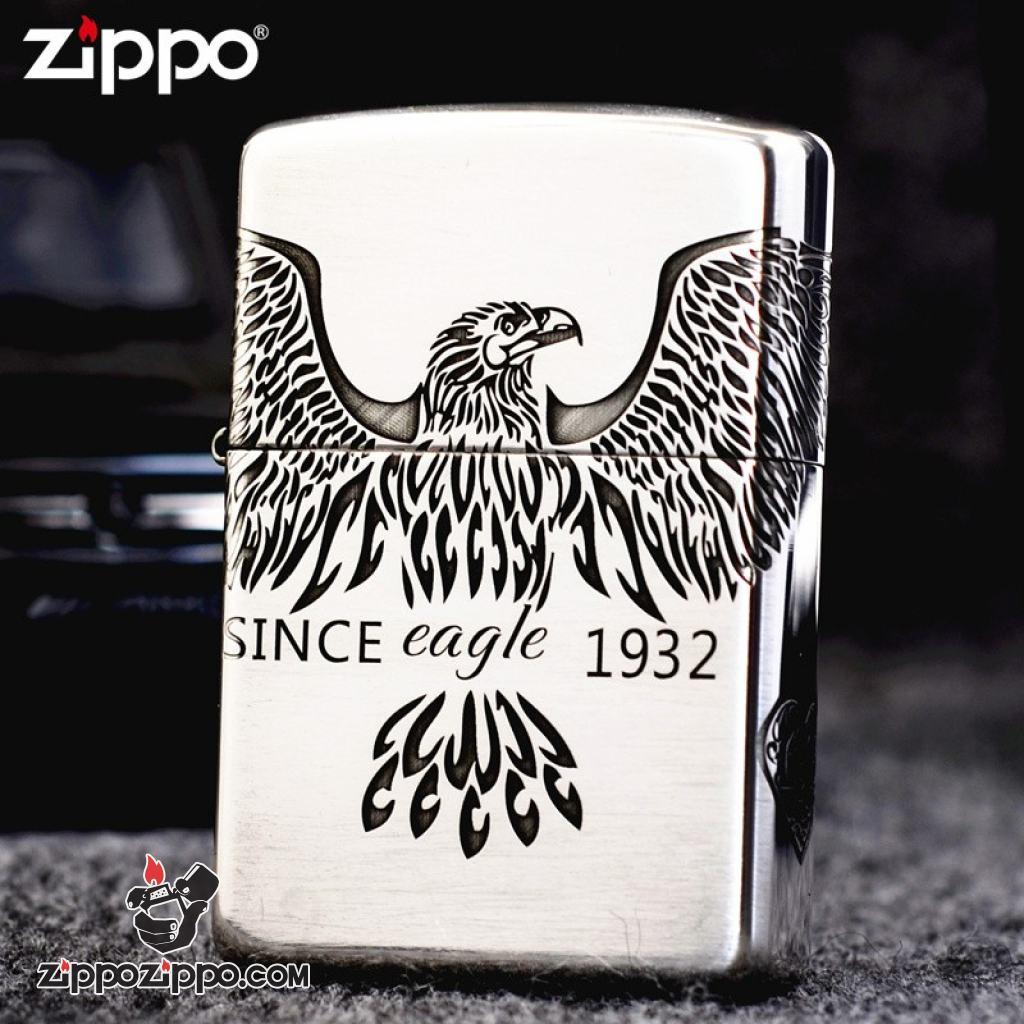 Bật Lửa Zippo Bạc Nguyên Khối Cao Cấp Khắc  Since Eagle Vỏ Dầy Bản Armor