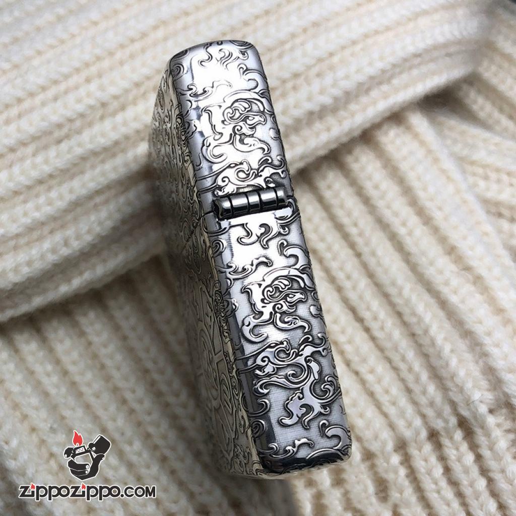 Bật Lửa Zippo Bạc Nguyên Khối Cao Cấp Khắc Chạm Khắc Đước Phật Vỏ Dầy Bản Armor