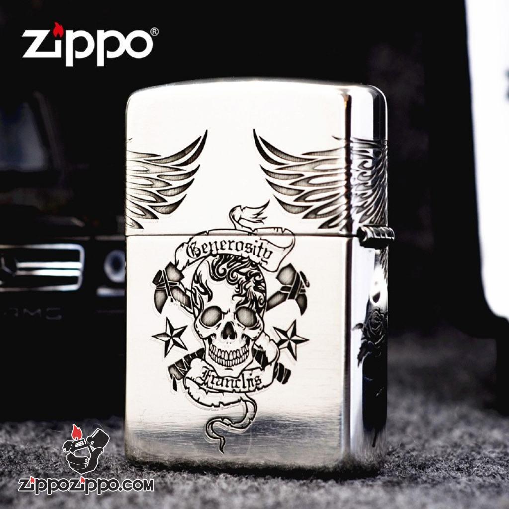 Bật Lửa Zippo Bạc Nguyên Khối Cao Cấp Khắc  Since Eagle Vỏ Dầy Bản Armor
