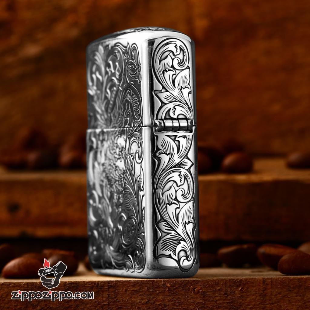 Bật Lửa Zippo Bạc Nguyên Khối Cao Cấp Khắc Tỳ Hưu Năm Mặt Tài Lộc Giới Hạn 99 Chiếc Bản Armor