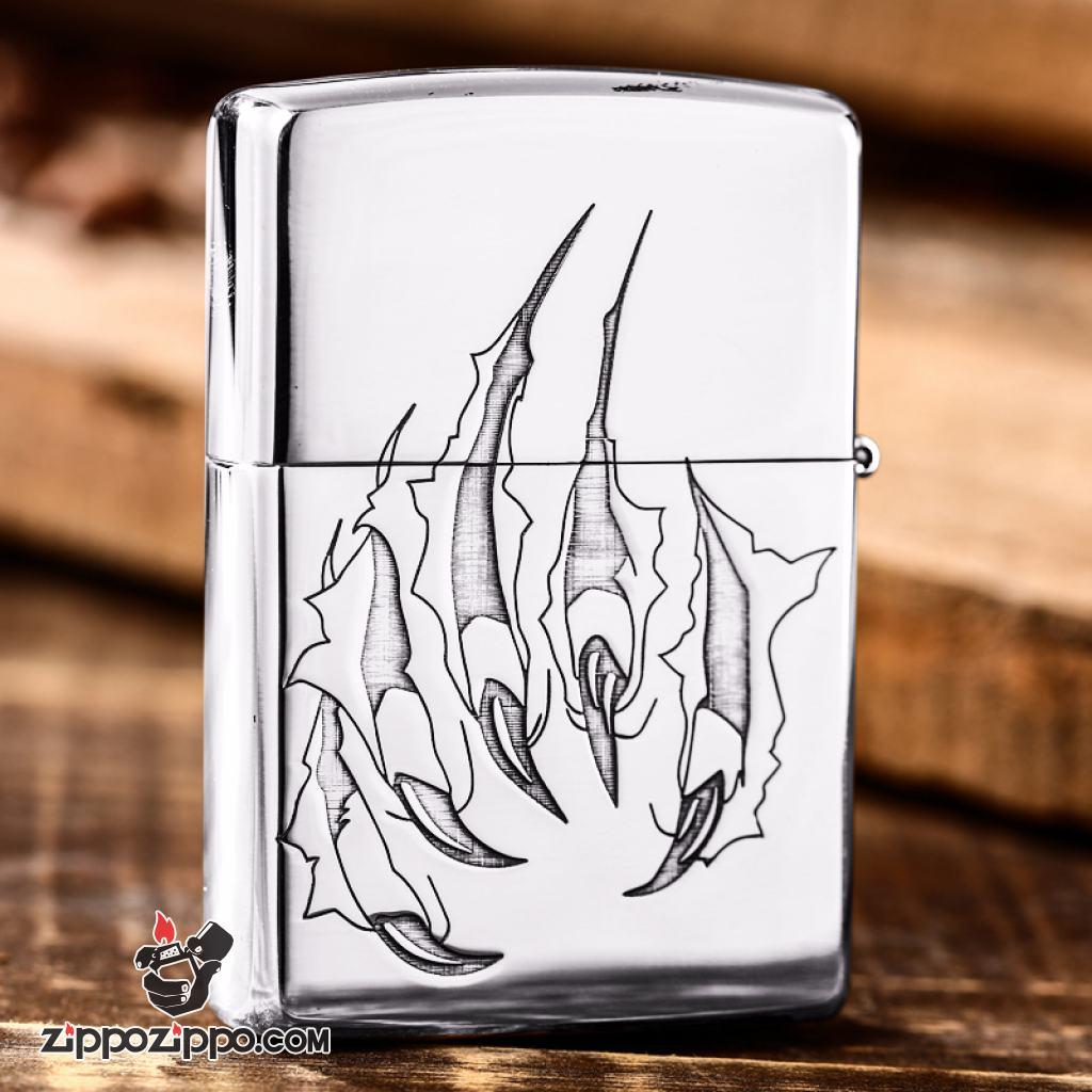 Bật Lửa Zippo Bạc Nguyên Khối Cao Cấp Hổ Và Móng Hổ Vỏ Dày Bản Armor