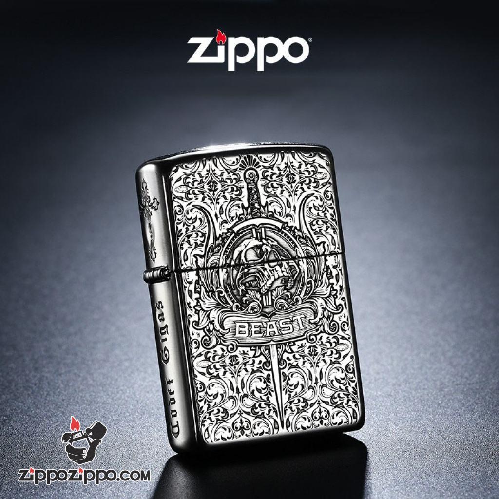 Bật Lửa Zippo Bạc Nguyên Khối Khắc  Codex Gigas Vỏ Dày Bản Armor