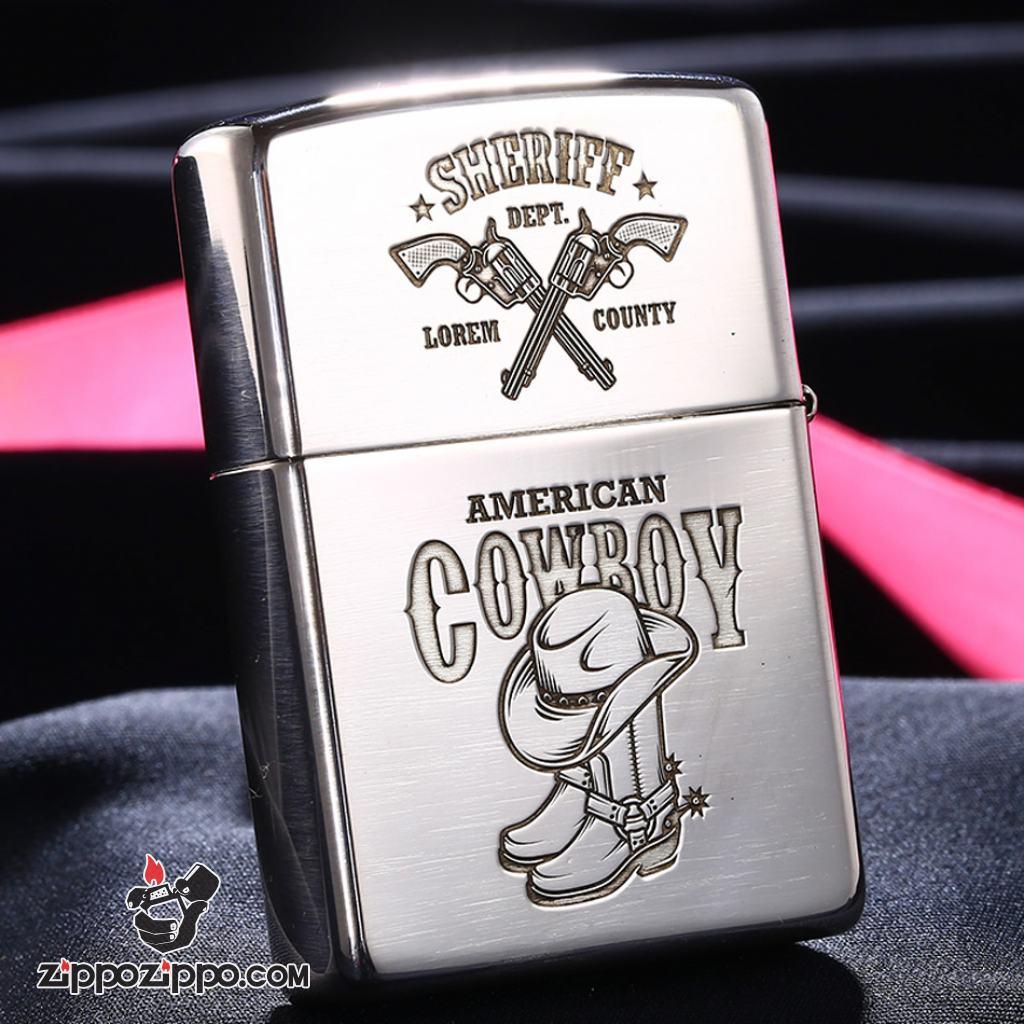 Bật Lửa Zippo Bạc Nguyên Khối Cao Cấp Khắc Khắc Cô Gái Cao Bồi Gợi Cảm Bản Vỏ Mỏng