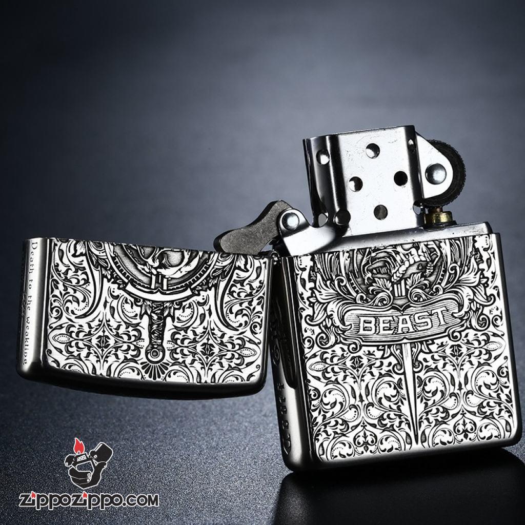 Bật Lửa Zippo Bạc Nguyên Khối Khắc  Codex Gigas Vỏ Dày Bản Armor