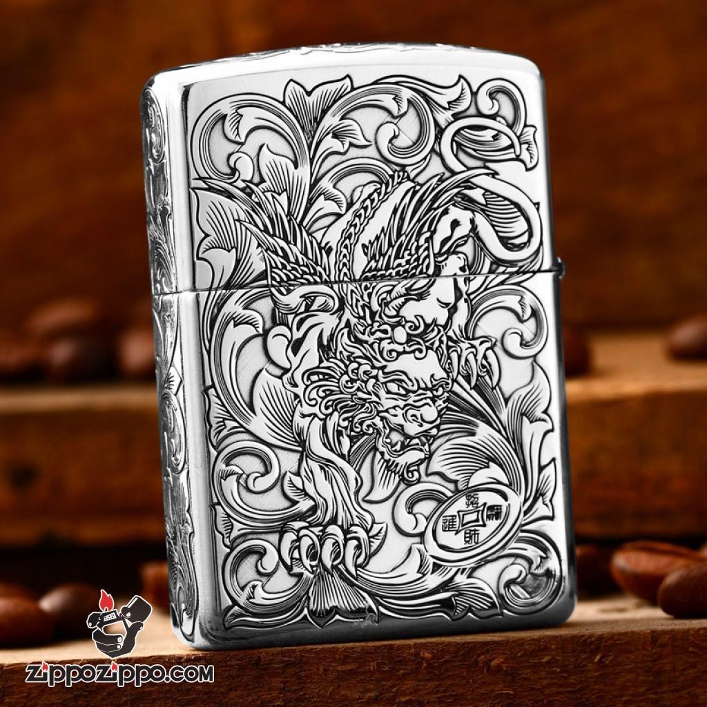 Bật Lửa Zippo Bạc Nguyên Khối Cao Cấp Khắc Tỳ Hưu Năm Mặt Tài Lộc Giới Hạn 99 Chiếc Bản Armor
