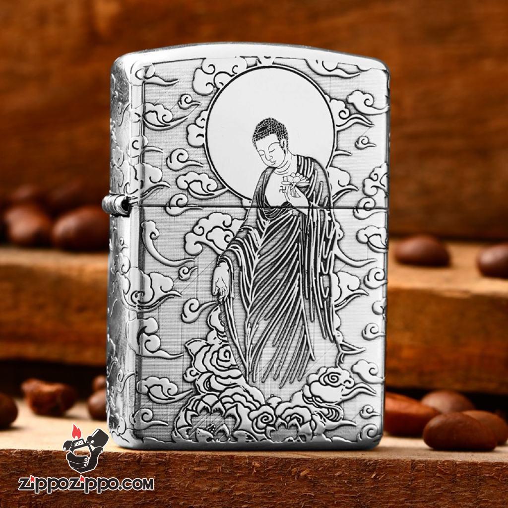 Bật lửa Zippo Bạc Nguyên Khối Cao Cấp Đức Phật Dược Sư Vỏ Dầy Bản Armor