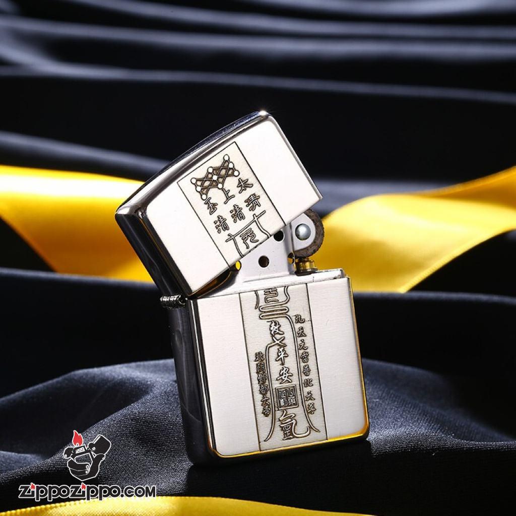 Bật lửa Zippo Bạc Nguyên Khối Cao Cấp Khắc Linh Phù Tài Lộc Bản Vỏ Mỏng