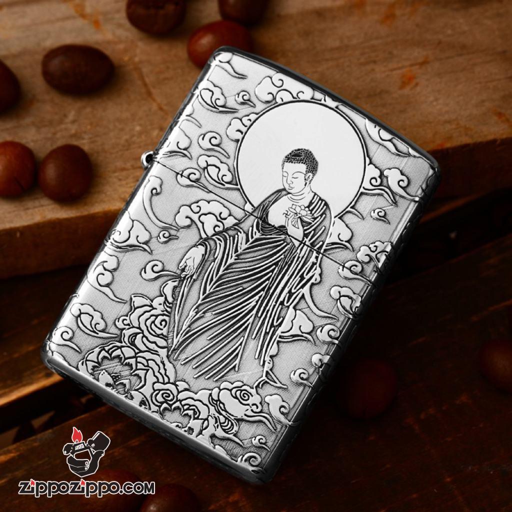 Bật lửa Zippo Bạc Nguyên Khối Cao Cấp Đức Phật Dược Sư Vỏ Dầy Bản Armor