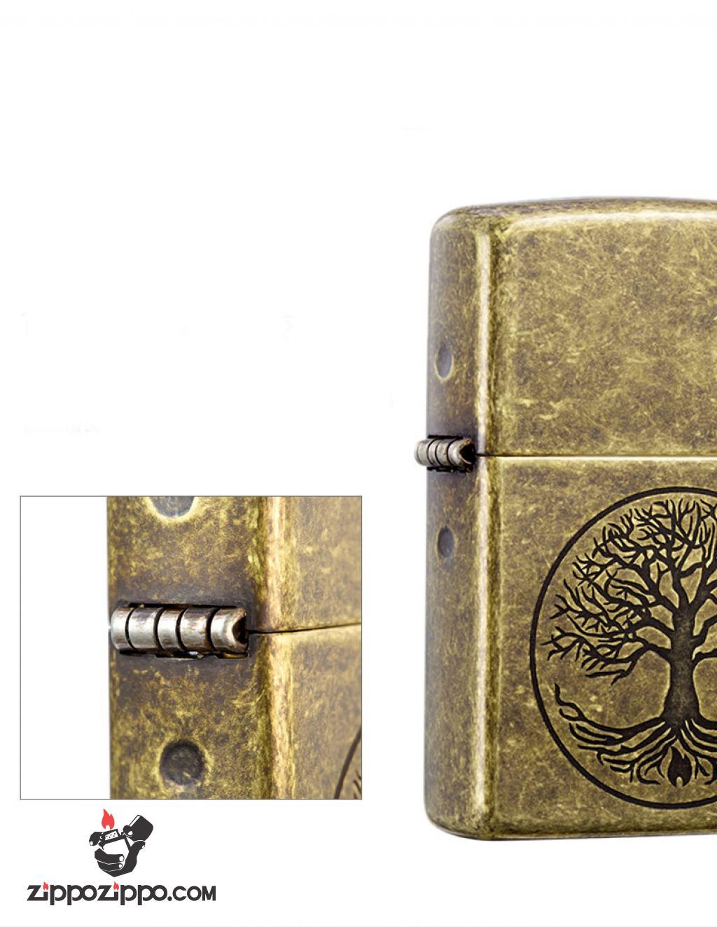 Bật Lửa Zippo Mạ Antique Brass Khắc Cây Sự Sống - SKU 29149