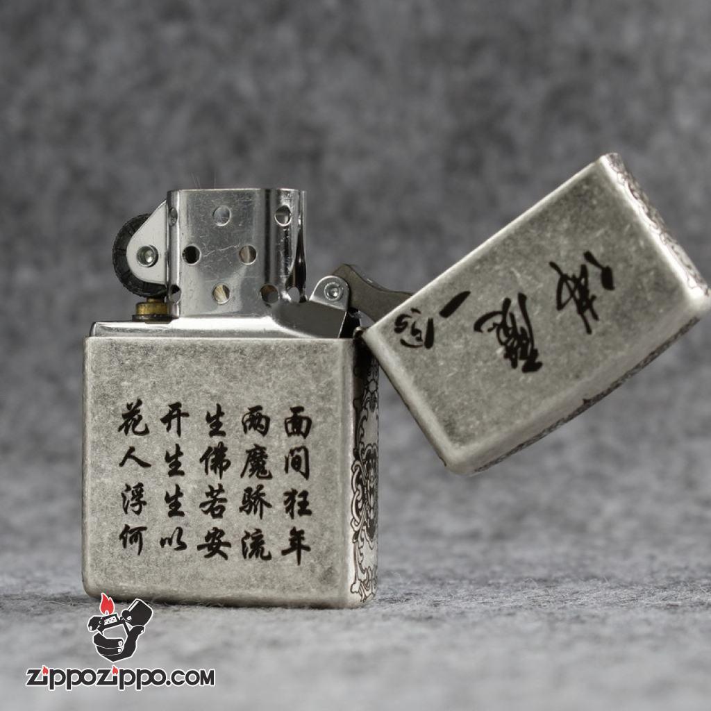 Bật lửa Zippo Chính Hãng Khắc Đức Phật Và Ác Quỷ Bản Mạ Antique Silver