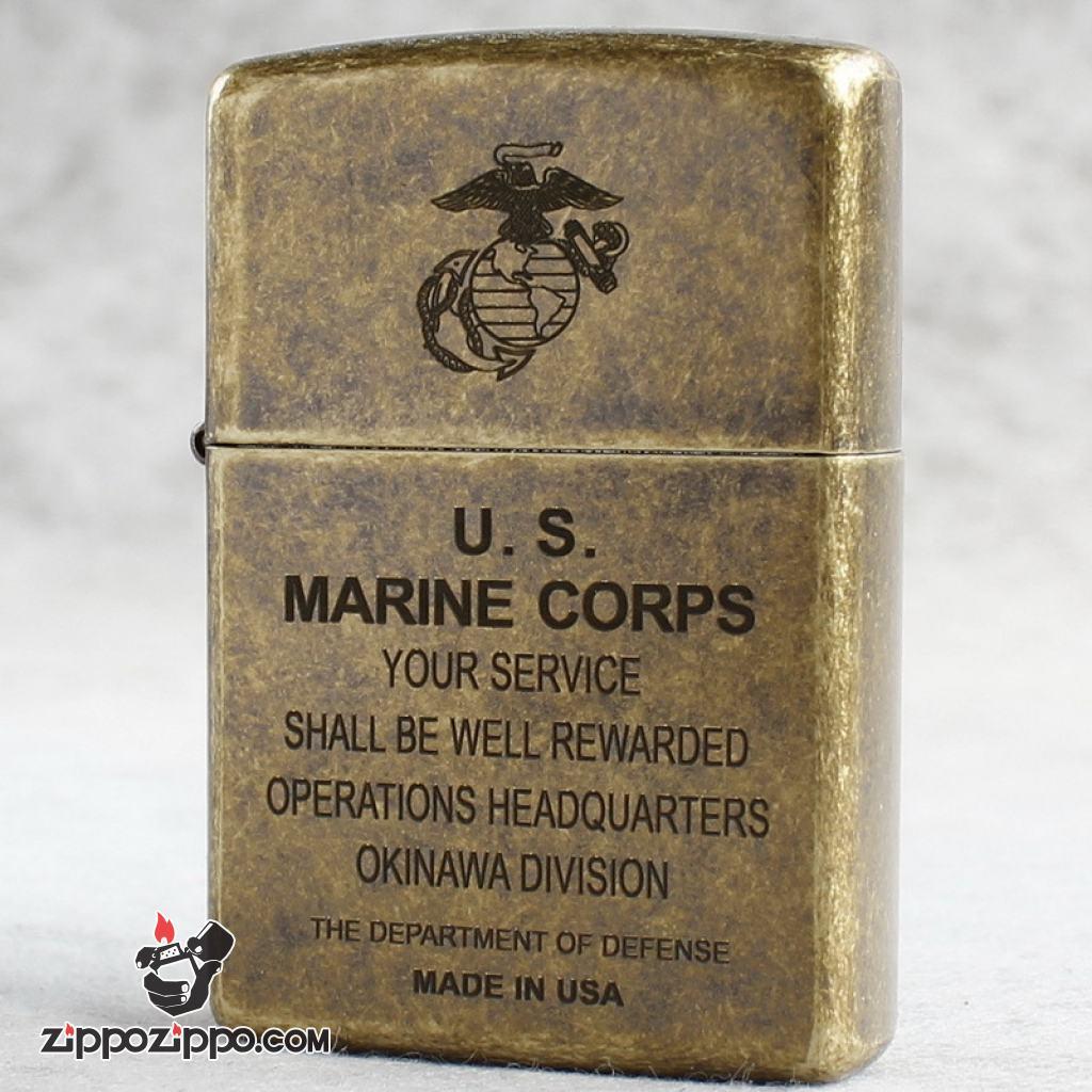 Bật Lửa Zippo Mạ Antique Brass Khắc Huy Hiệu Quân Đoàn Thủy Quân Lục Chiến Hoa Kỳ U.S.Marine Corps