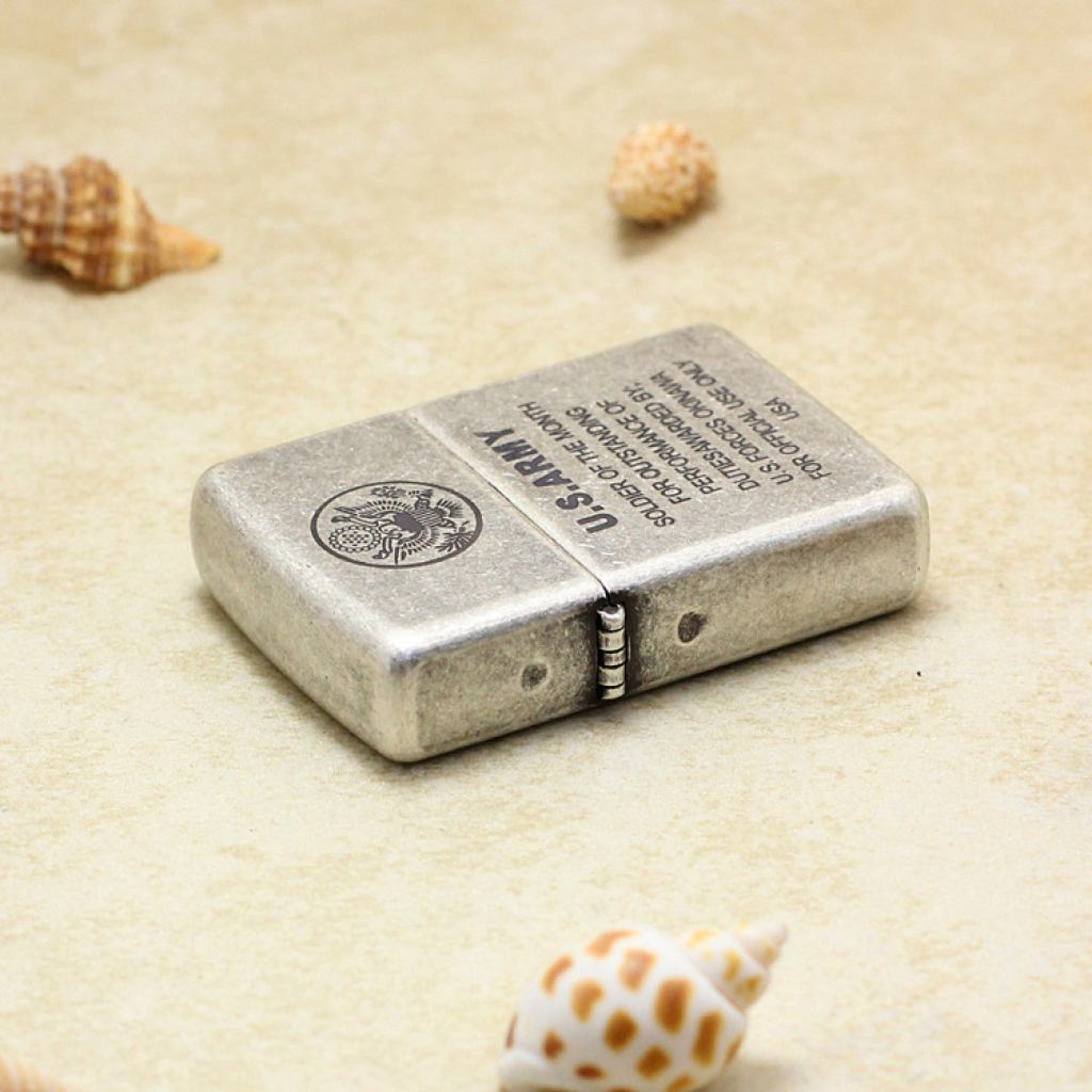 Bật Lửa Zippo Chính Hãng Khắc  Quân Đội U.S.ARMY Mạ Antique Silver