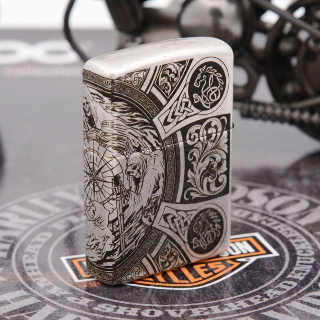 Bật lửa Zippo Chính Hãng Khắc Apocalypse Bốn Hiệp Sĩ Mạ Antique Silver