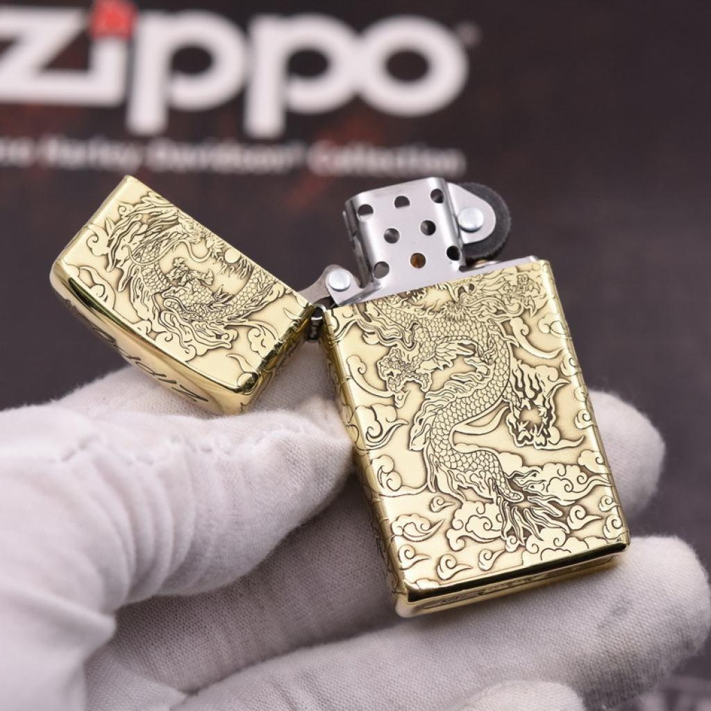 Bật Lửa Zippo Chính Hãng  Chạm Khắc Rồng Nhả Ngọc Phiên Bản Hẹp Slim