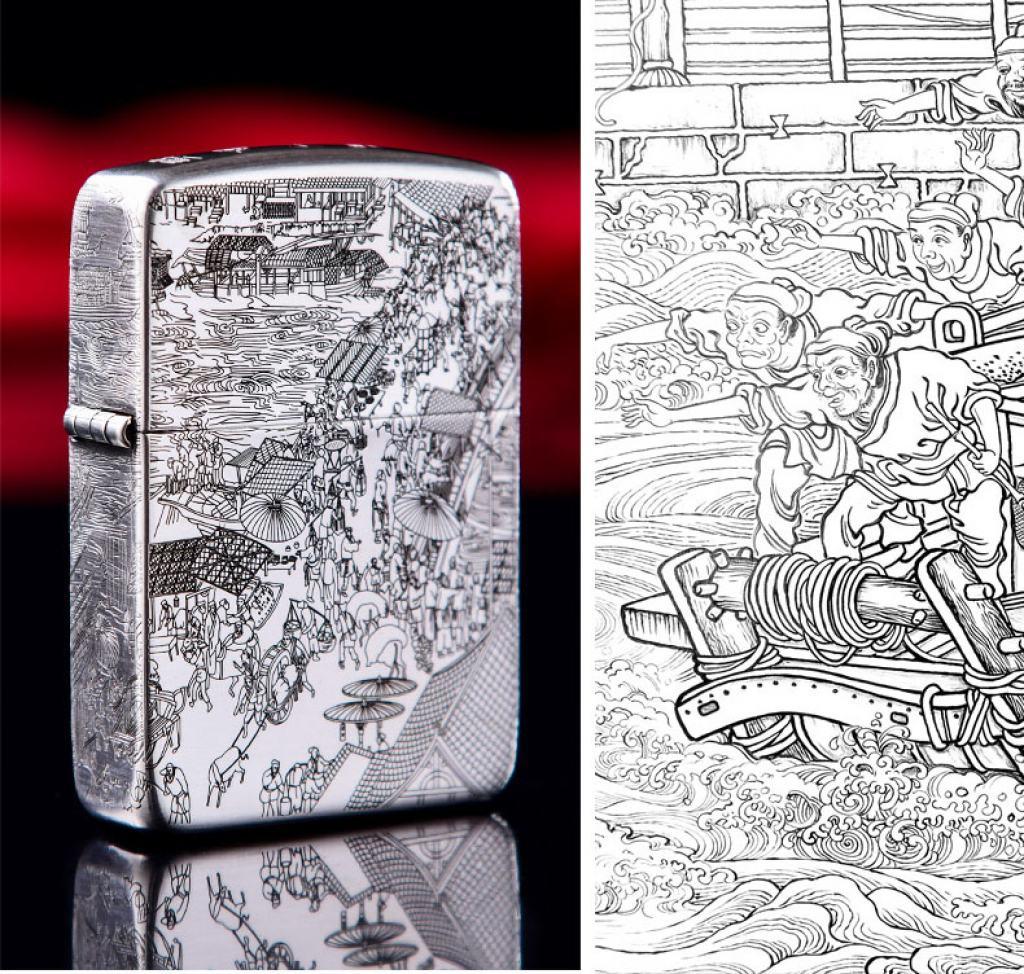 Bật Lửa Zippo Bạc Nguyên Khối Cao Cấp Khắc Bức Tranh Cổ Phiên Bản 1941