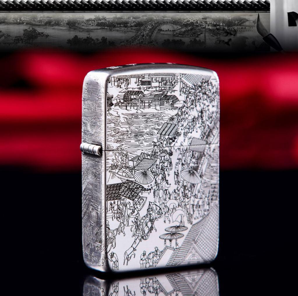 Bật Lửa Zippo Bạc Nguyên Khối Cao Cấp Khắc Bức Tranh Cổ Phiên Bản 1941