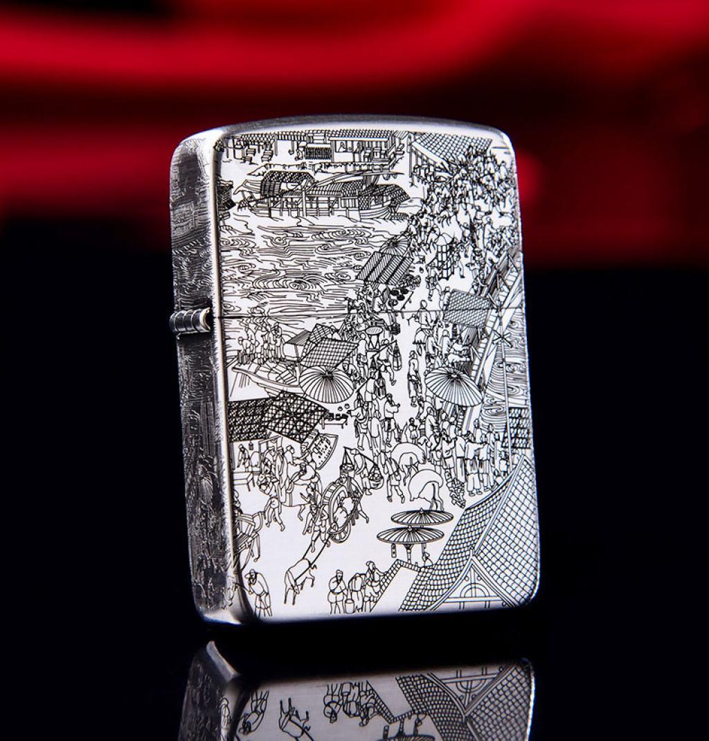 Bật Lửa Zippo Bạc Nguyên Khối Cao Cấp Khắc Bức Tranh Cổ Phiên Bản 1941