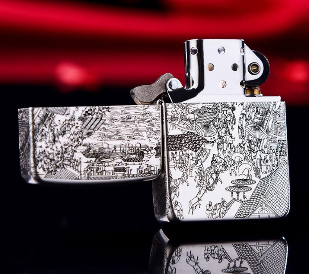 Bật Lửa Zippo Bạc Nguyên Khối Cao Cấp Khắc Bức Tranh Cổ Phiên Bản 1941