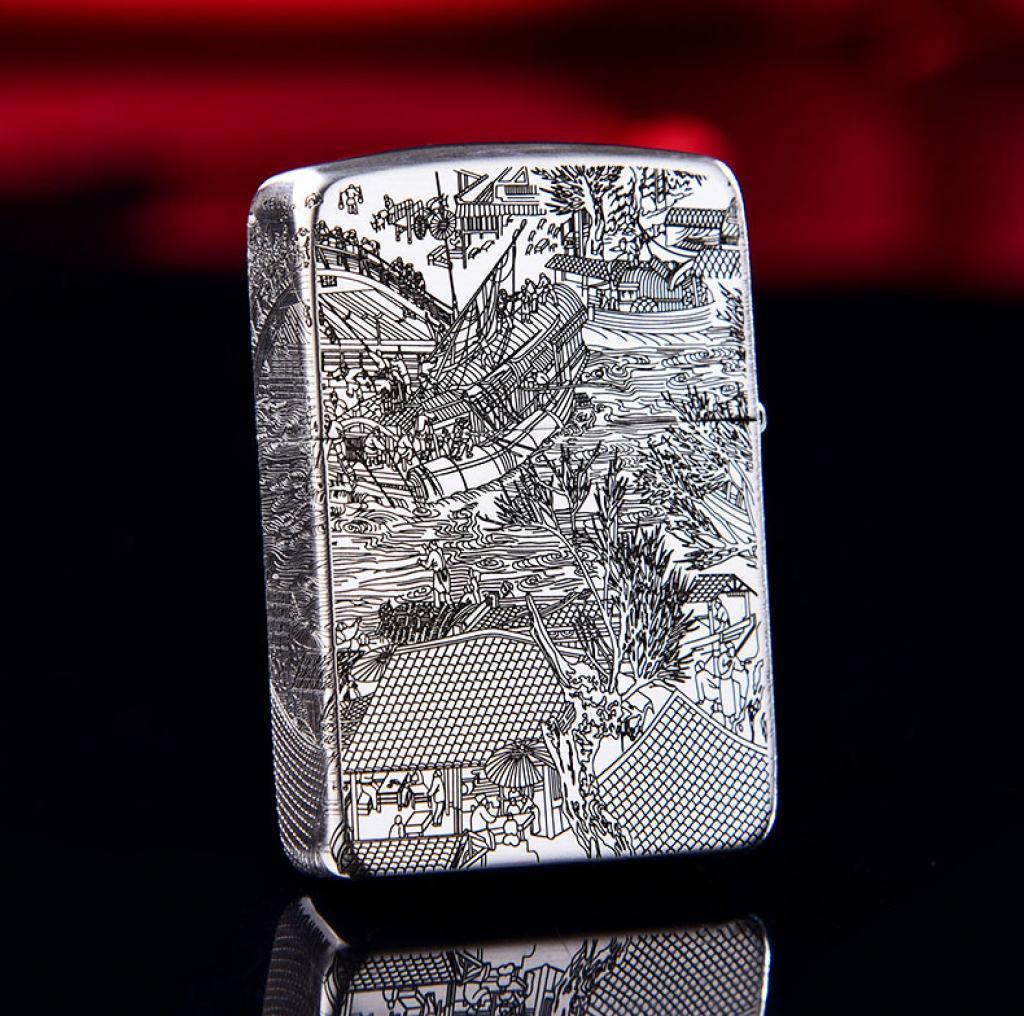 Bật Lửa Zippo Bạc Nguyên Khối Cao Cấp Khắc Bức Tranh Cổ Phiên Bản 1941